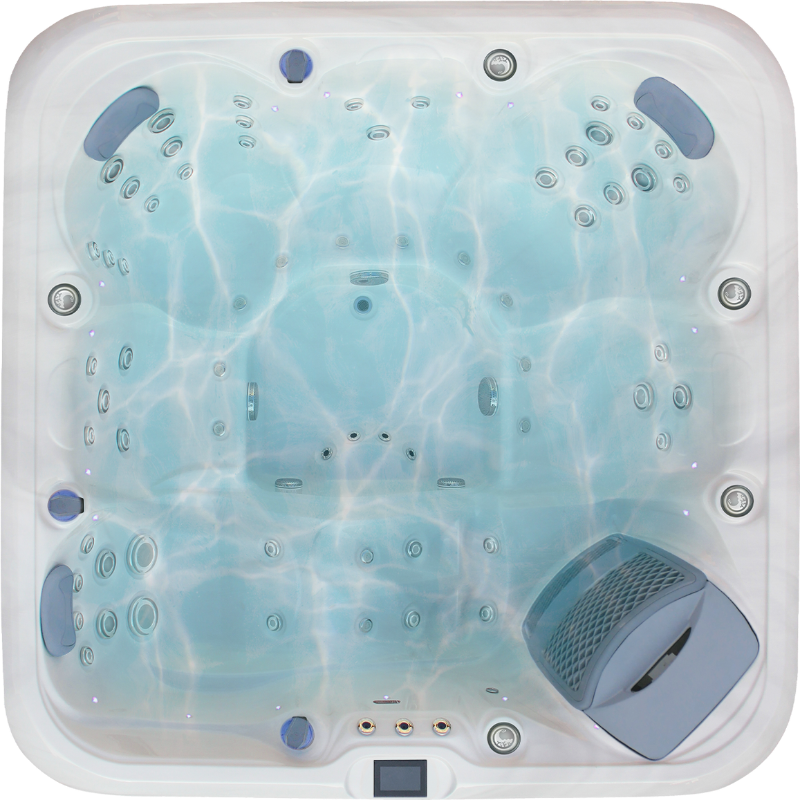 Top view of a hot tub with water and bubbles